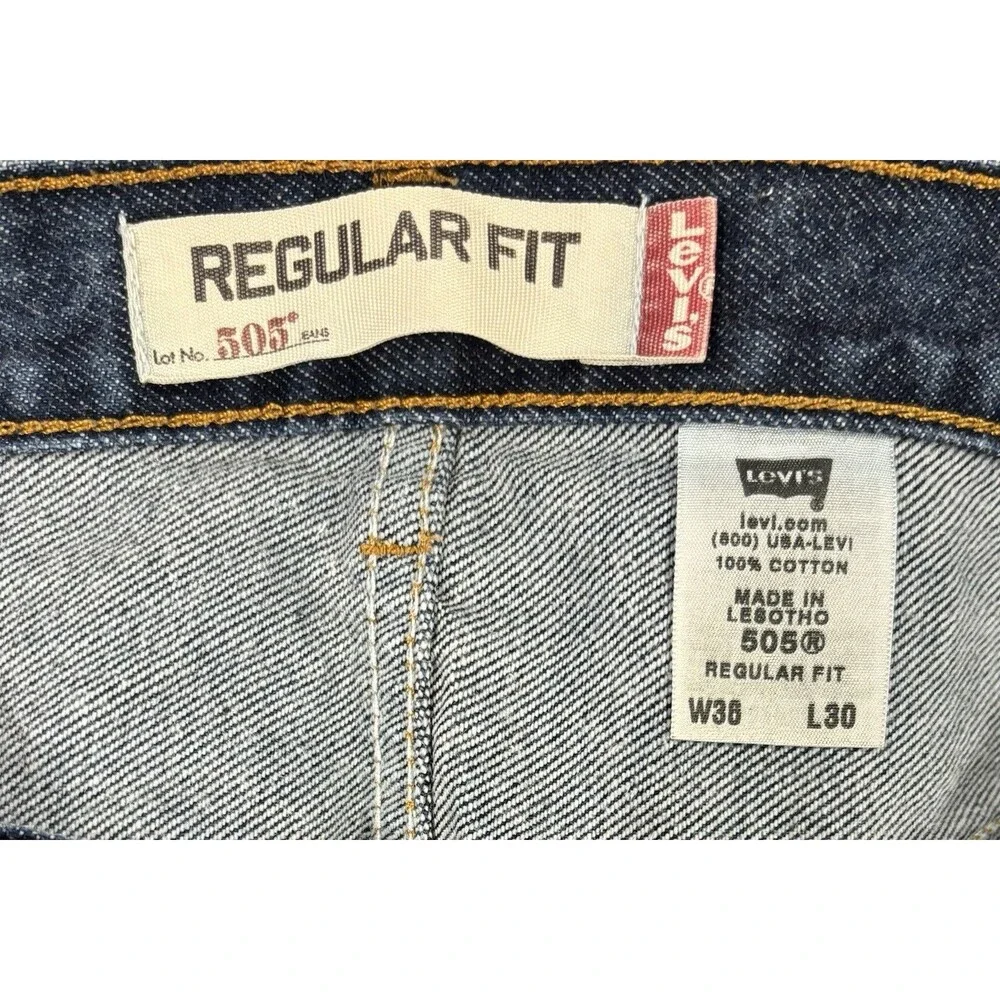 Levi's 505 Men's Regular Fit Blue Denim Jeans 36x30 Blue 100% Cotton